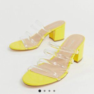 London Rebel yellow clear strap mules size 7